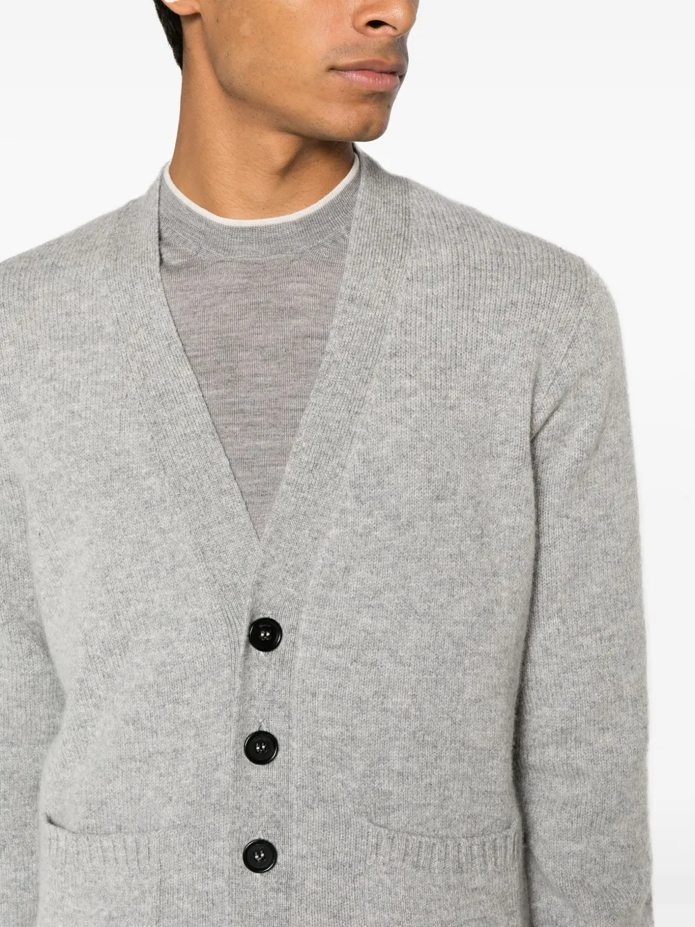 Drumohr Mélange V-neck Wool Cardigan In Grey