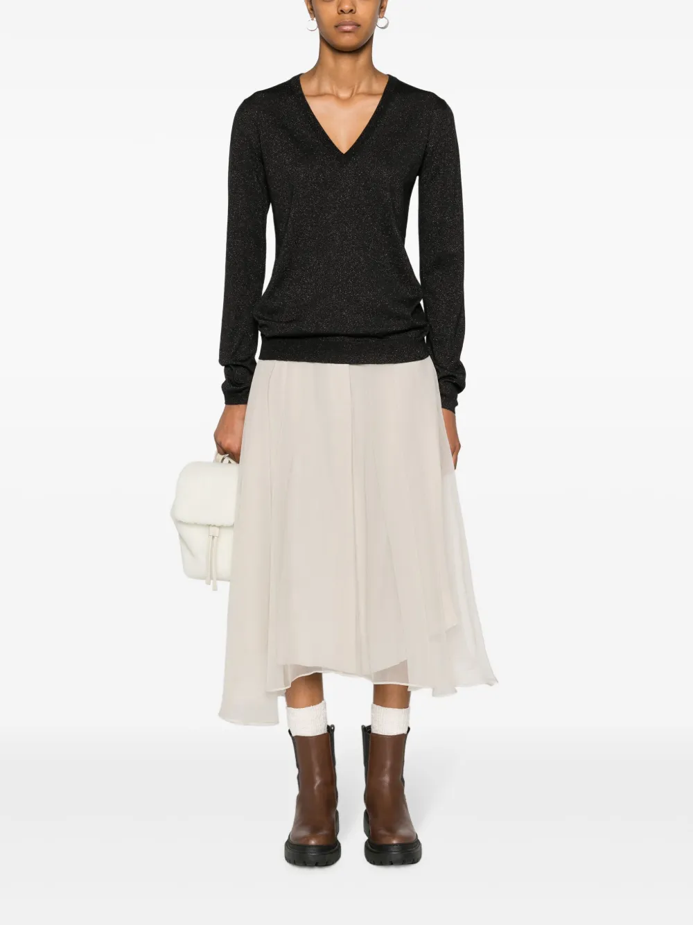 Brunello Cucinelli Sparkling V-neck jumper - Grijs