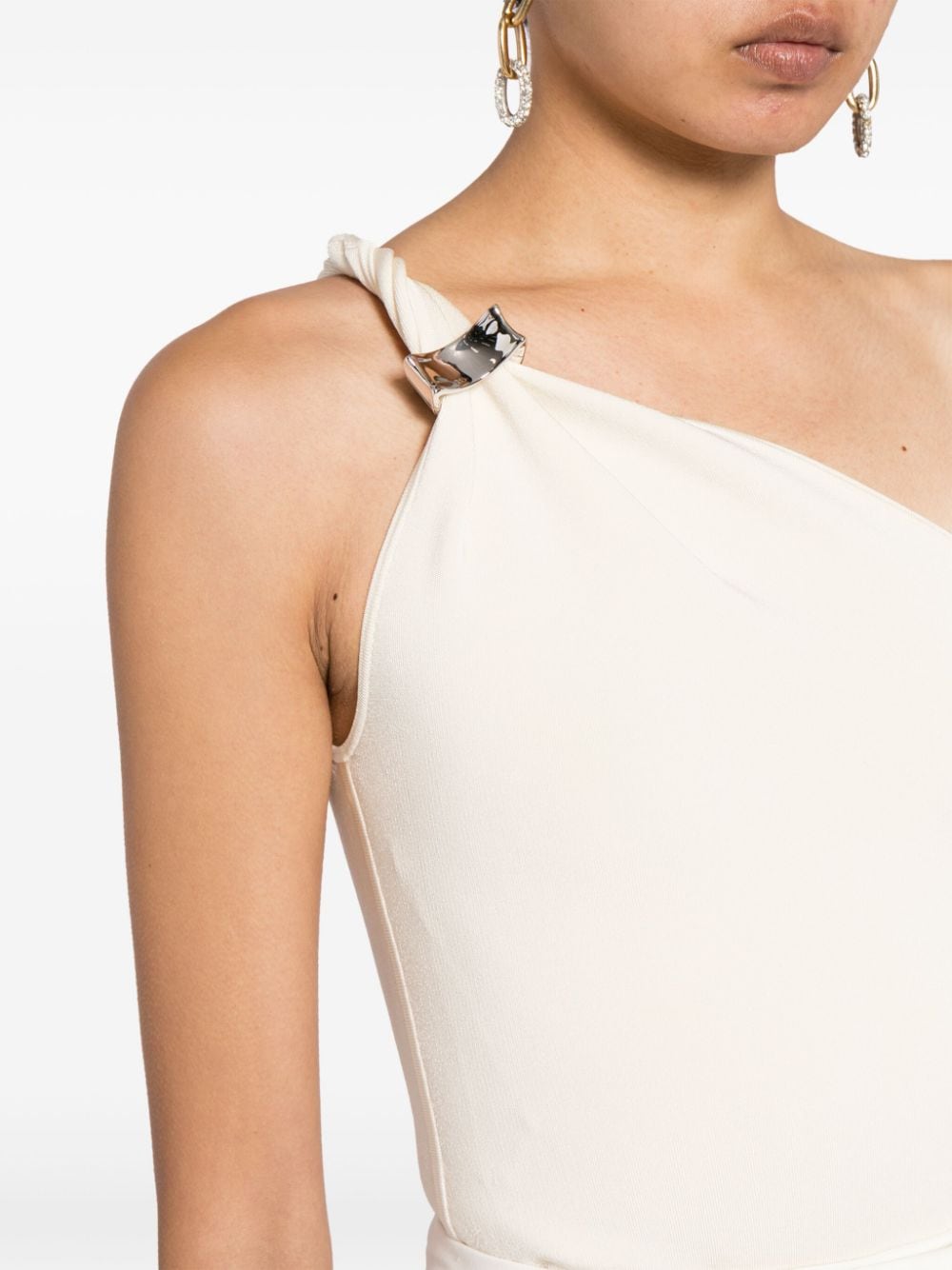 Shop Galvan Leticia Ring-embellished One-shoulder Bodysuit In White