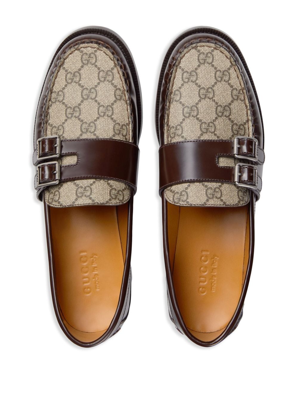 Shop Gucci Gg Supreme Leather Loafers In Brown