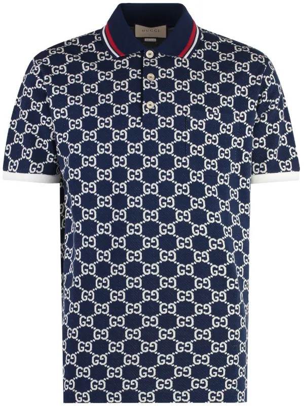 Gucci GG Jacquard Cotton Polo Shirt Blue FARFETCH CA