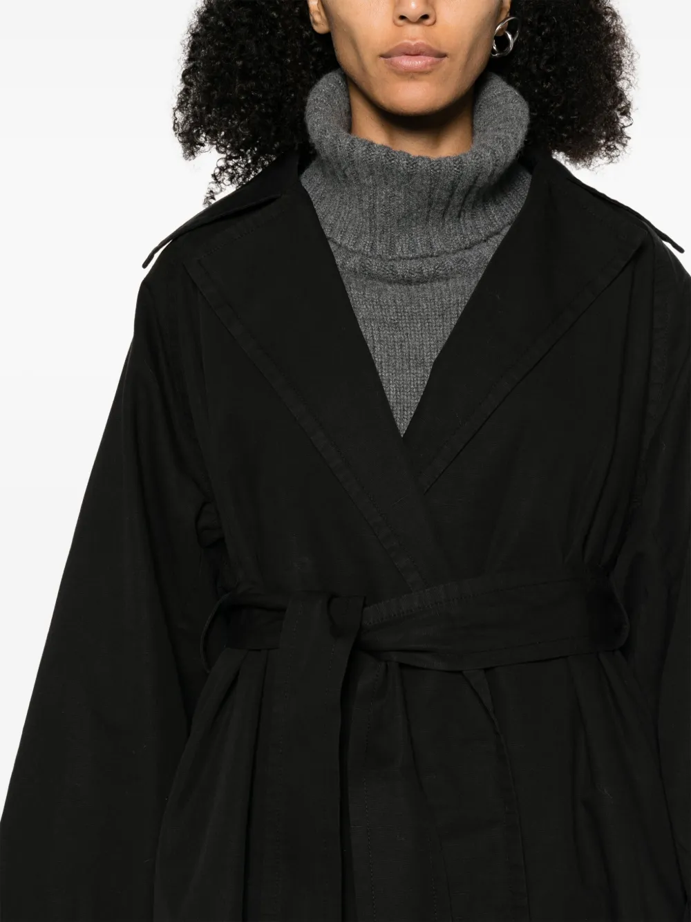 Quira Belted Cotton Blend Trench Coat In Black