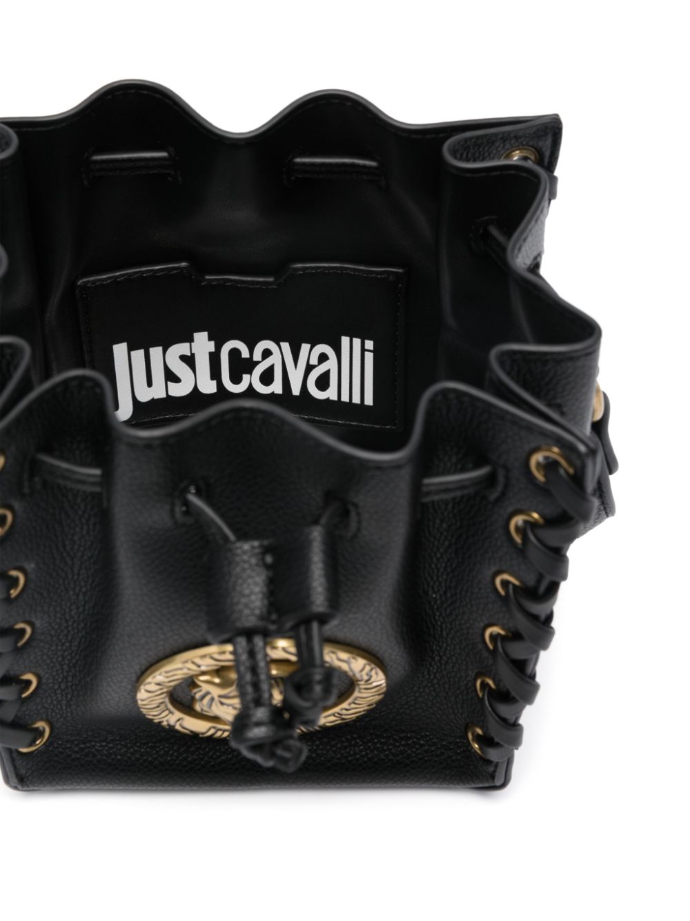 Shop Just Cavalli Logo-plaque Drawstring-fastening Crossbody Bag In Black