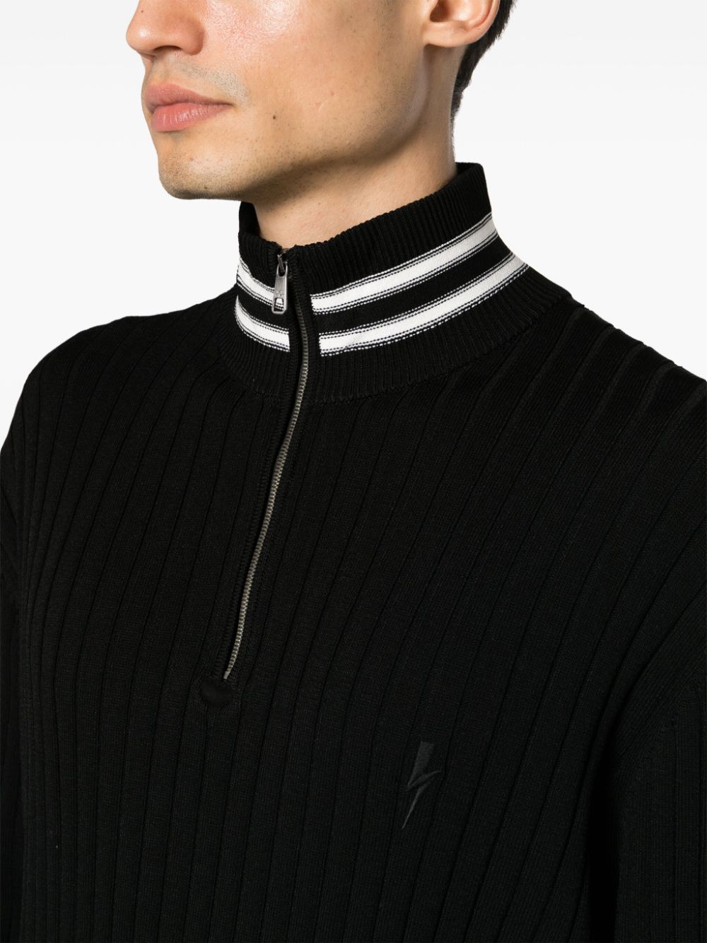 Shop Neil Barrett Striped-trim Half-zip Jumper In Black