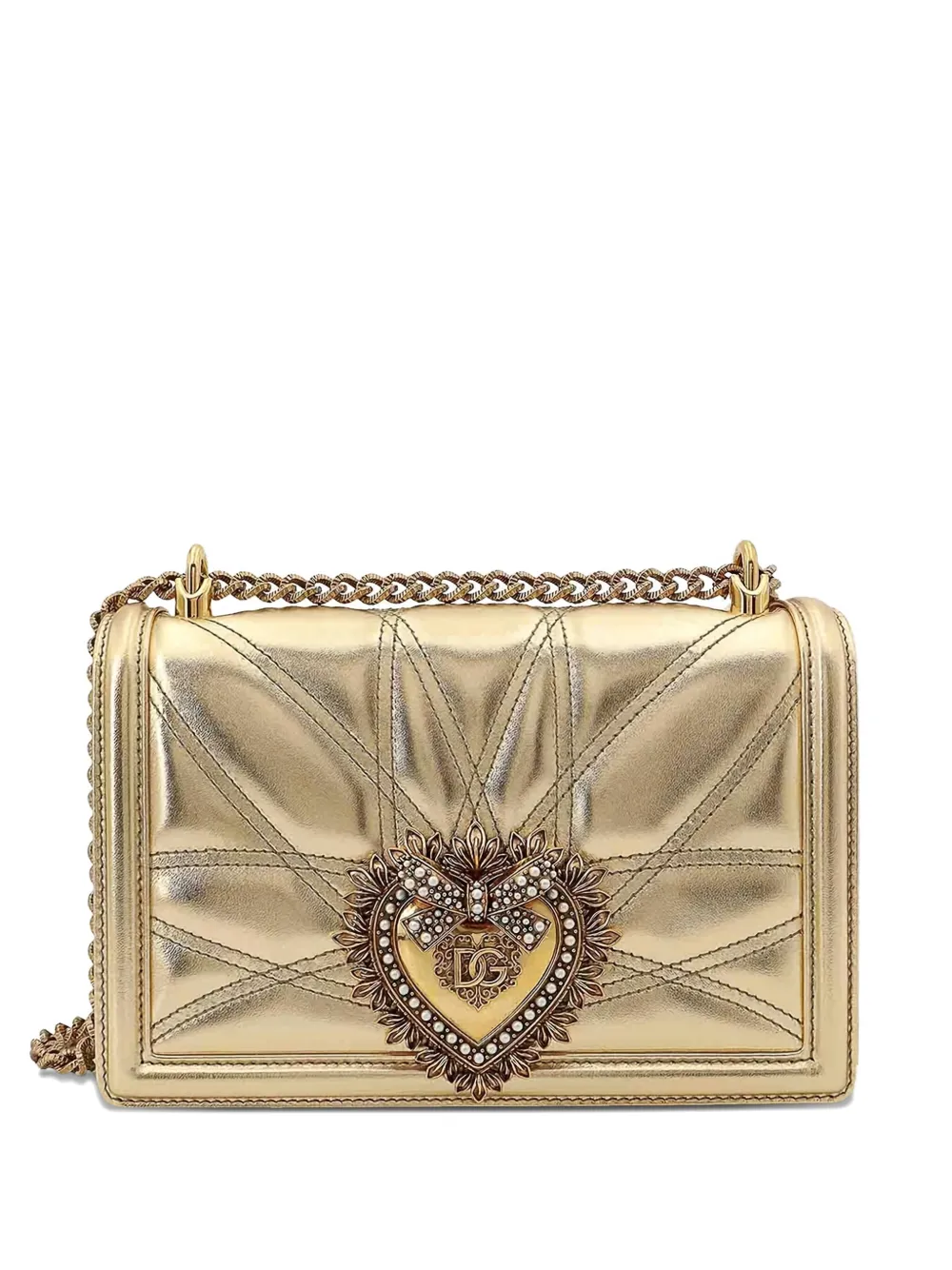 Dolce & Gabbana Medium Devotion Shoulder Bag In Gold
