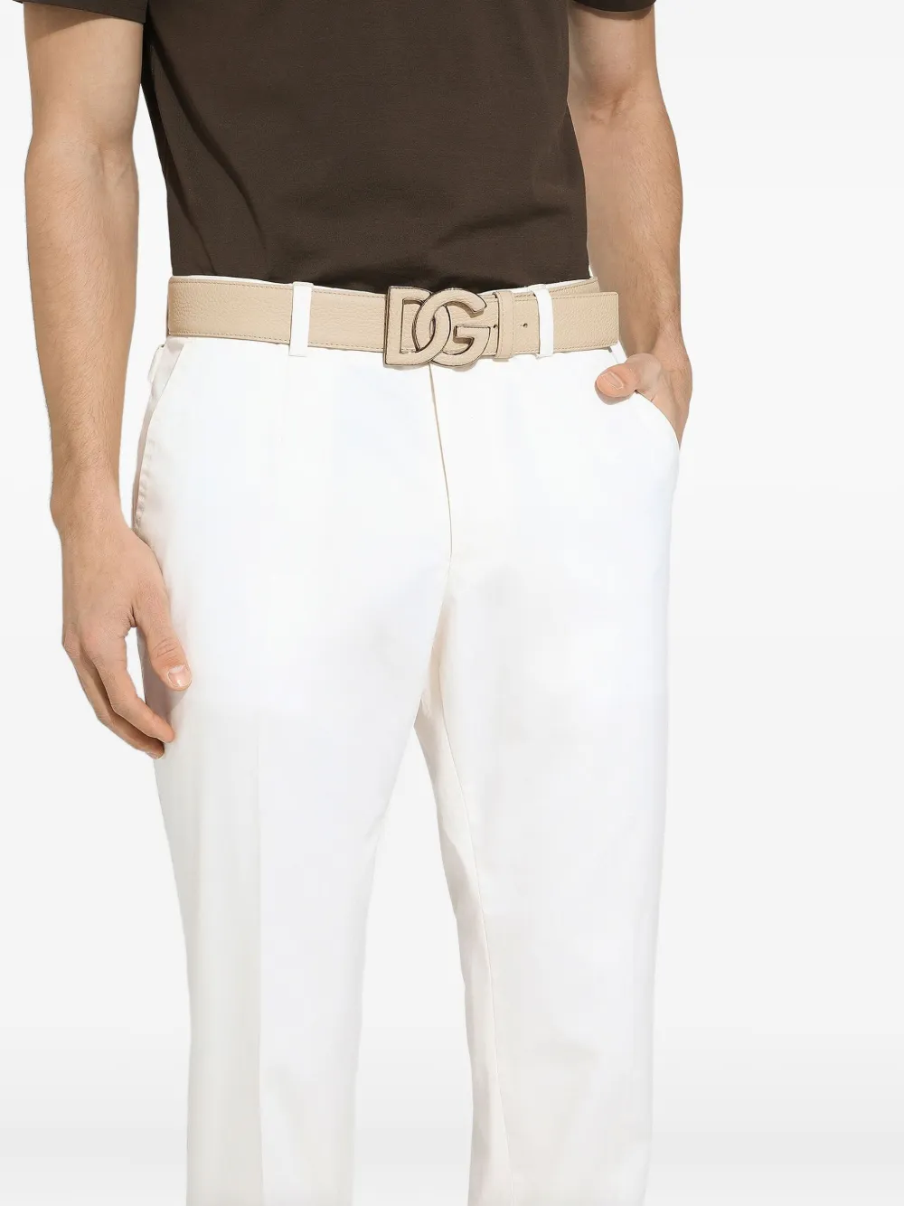 Dolce & Gabbana Leren riem Beige