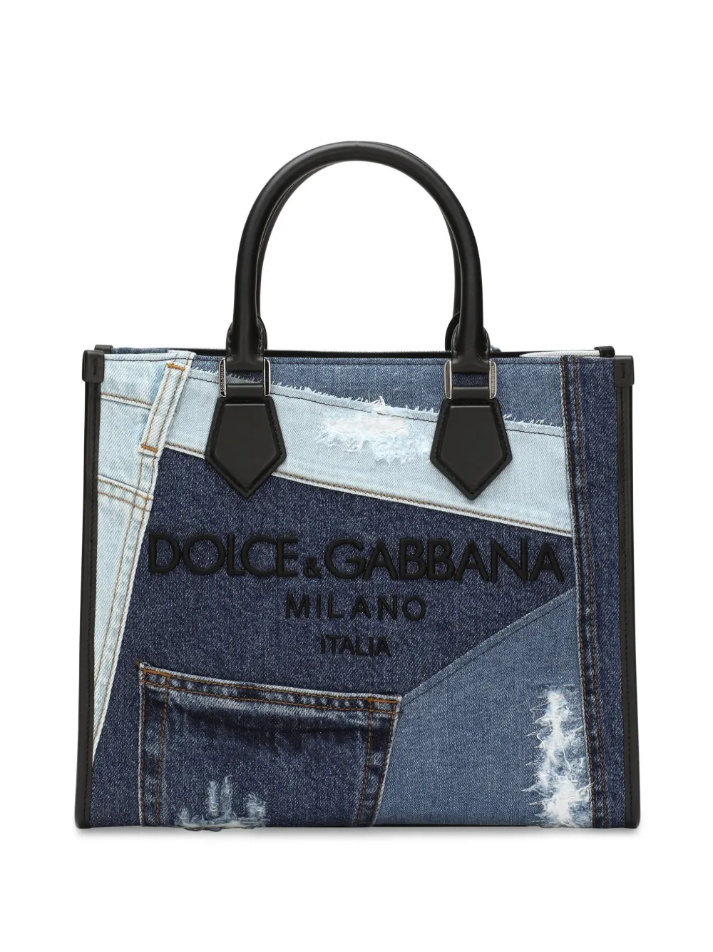 Shop Dolce & Gabbana Logo-embroidered Denim Tote Bag In Blue