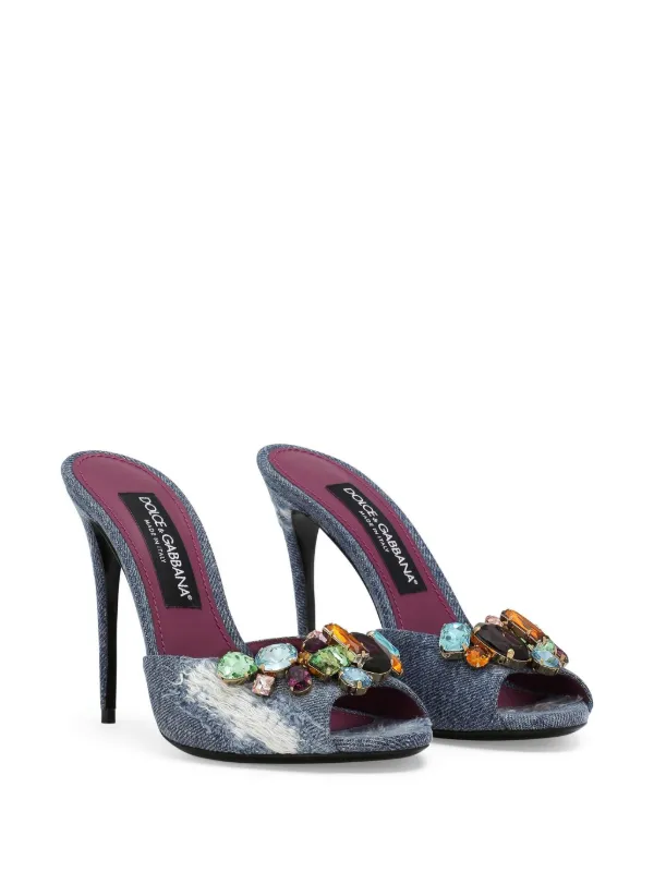 Dolce & Gabbana 105mm Keira Patchwork Denim Sandals | Blue Dolce & Gabbana 105mm Keira Patchwork Denim Sandals | Blue