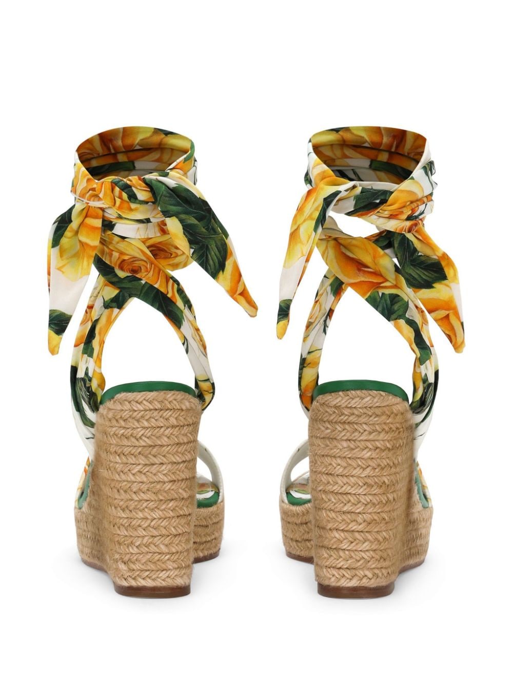 Shop Dolce & Gabbana Floral-print Wedge Sandals In Green