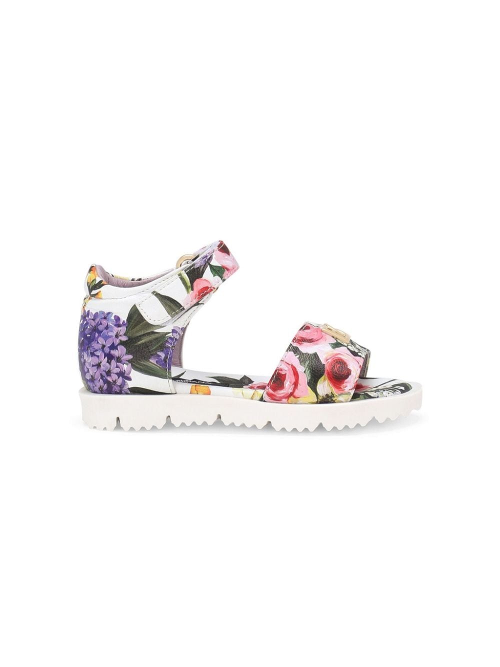 Shop Dolce & Gabbana Floral-print Leather Sandals In Purple