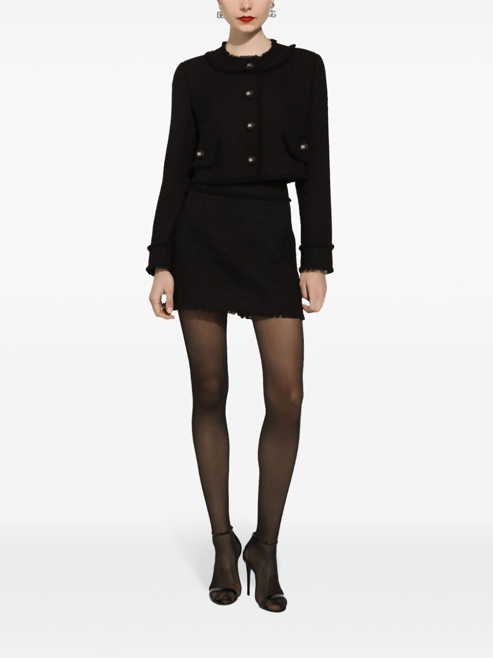 Shop Dolce & Gabbana Dg-buttons Cropped Tweed Jacket In Black