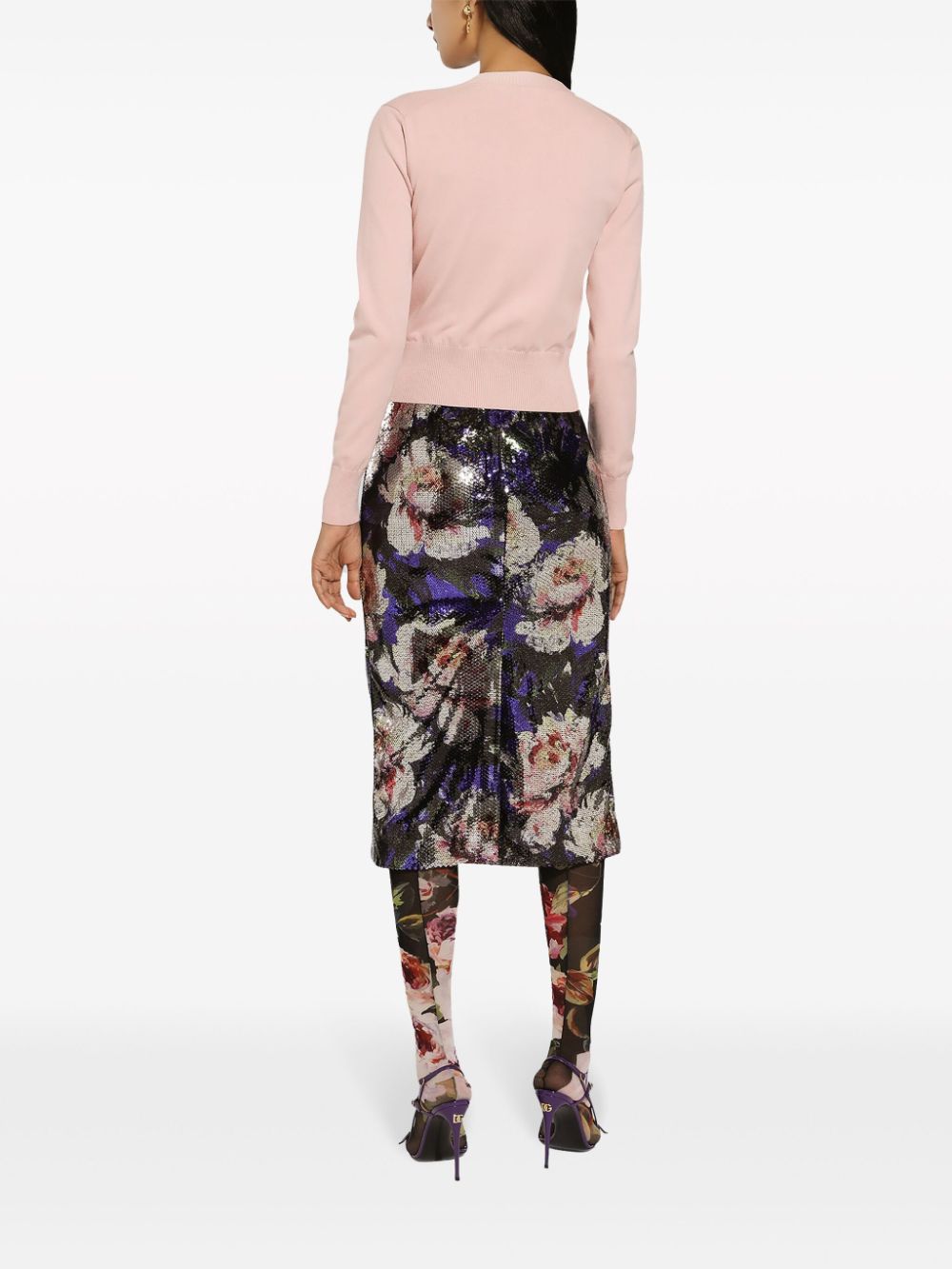 Shop Dolce & Gabbana Sequin-embellished Pencil Midi Skirt In Purple