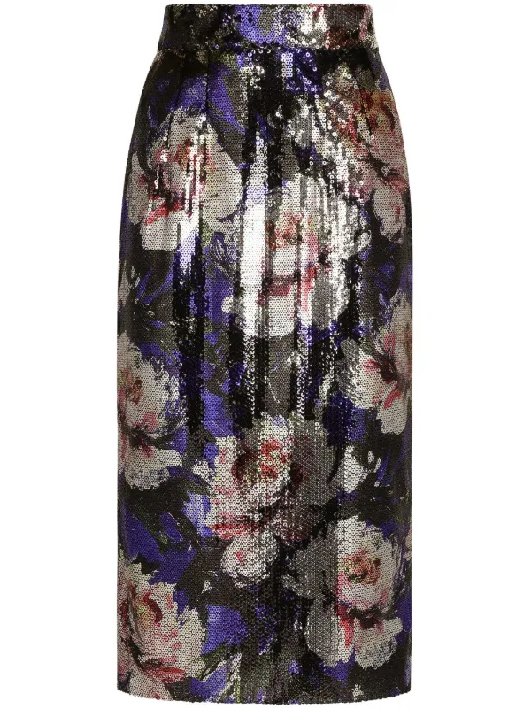 Floral embellished midi pencil cheap skirt