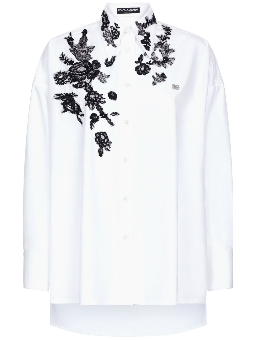 Shop Dolce & Gabbana Floral-lace Long-sleeve Shirt In White