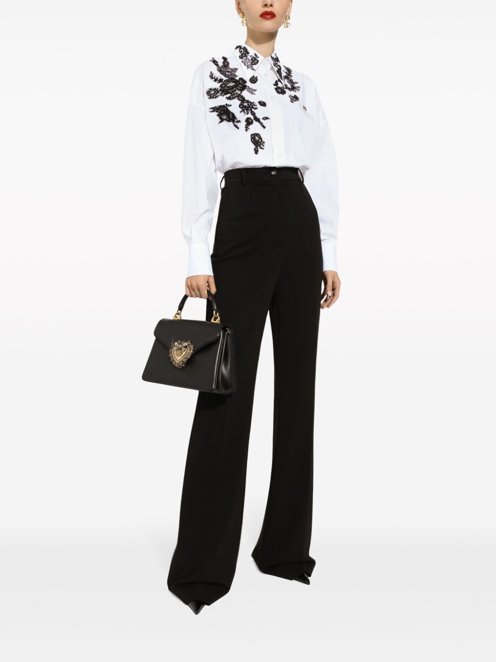 Shop Dolce & Gabbana Floral-lace Long-sleeve Shirt In White