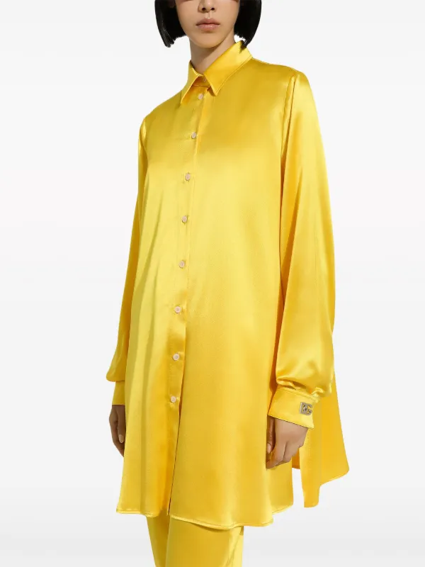 イエローサテン長袖シャツ　ドルガバ Dolce & Gabbana シルクサテン シャツ | イエロー | FARFETCH JP