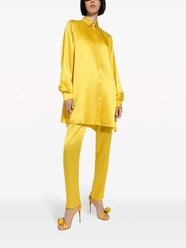 イエローサテン長袖シャツ　ドルガバ Dolce & Gabbana シルクサテン シャツ | イエロー | FARFETCH JP