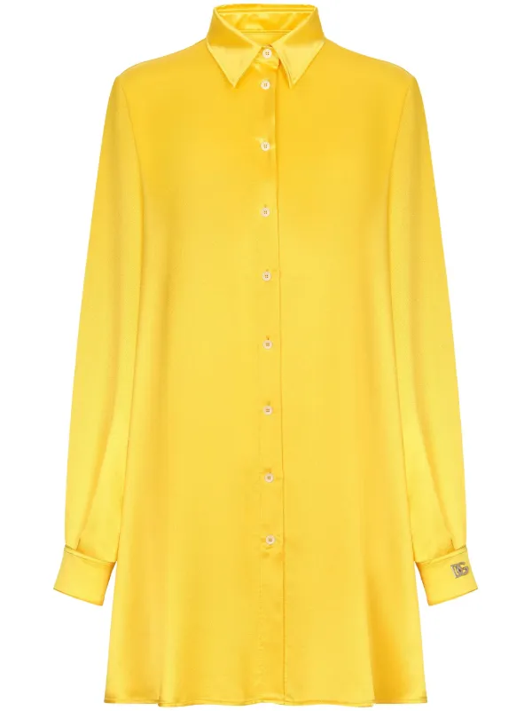 イエローサテン長袖シャツ　ドルガバ Dolce & Gabbana シルクサテン シャツ | イエロー | FARFETCH JP