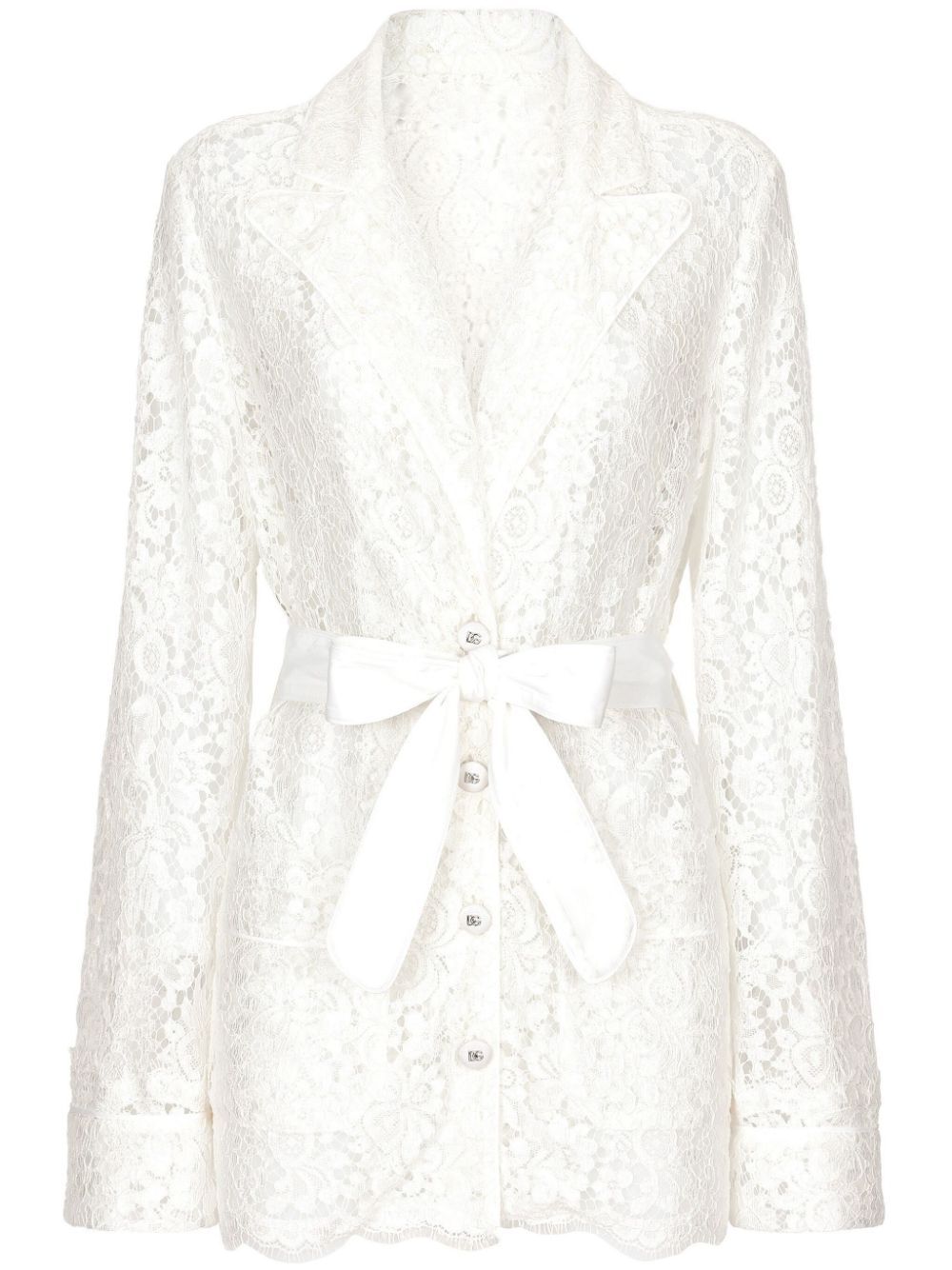 Shop Dolce & Gabbana Floral-lace Belted Shirt In White