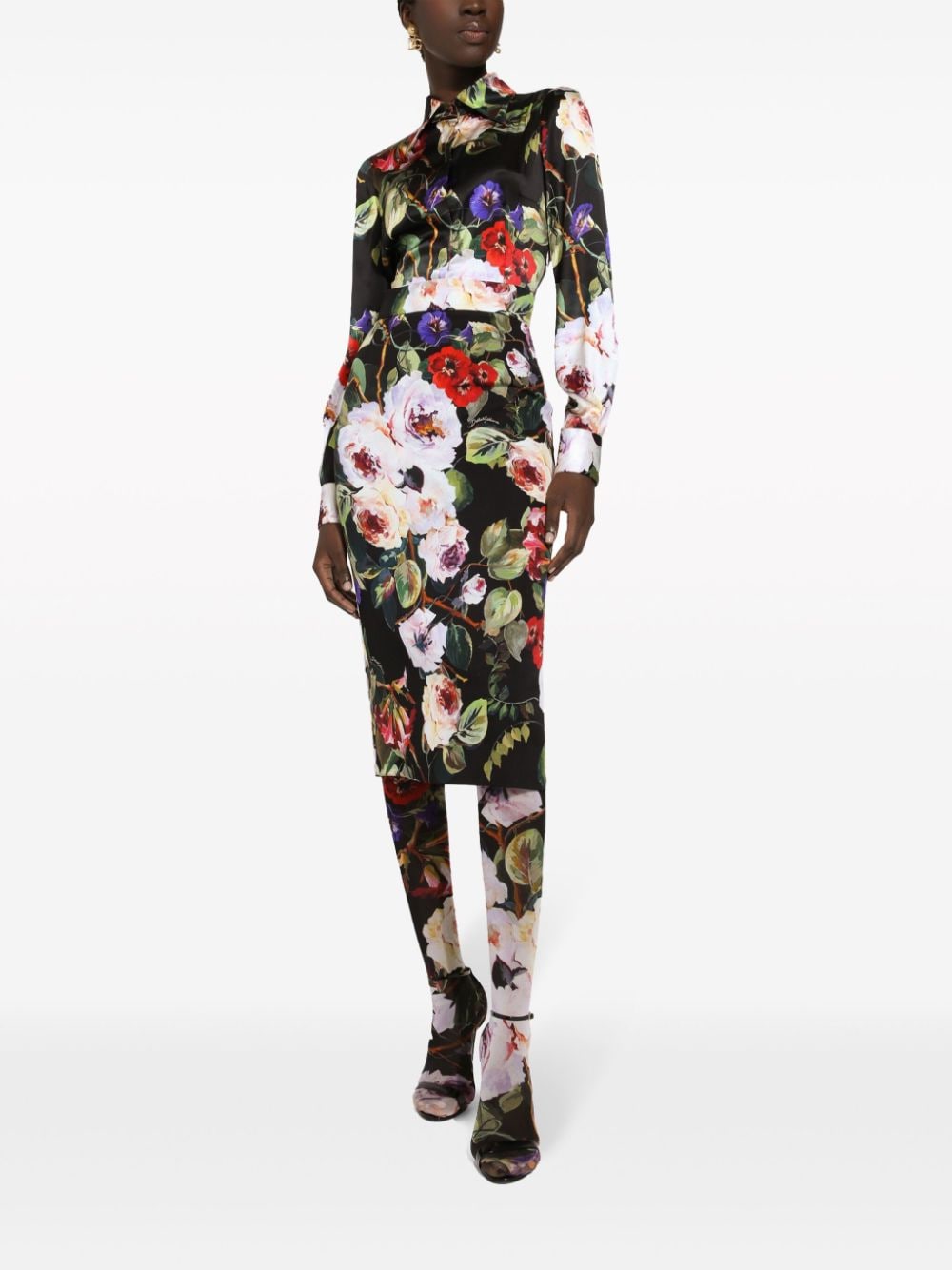 Shop Dolce & Gabbana Floral-print Long-sleeve Shirt In Black