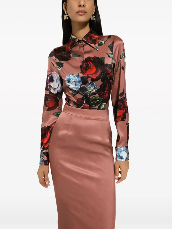 Tシャツ・カットソー DOLCE & GABBANA Printed Stretch Silk Blend Bodice Dolce & Gabbana floral-print stretch-silk Shirt | Pink