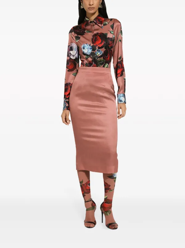 Tシャツ・カットソー DOLCE & GABBANA Printed Stretch Silk Blend Bodice Dolce & Gabbana floral-print stretch-silk Shirt | Pink