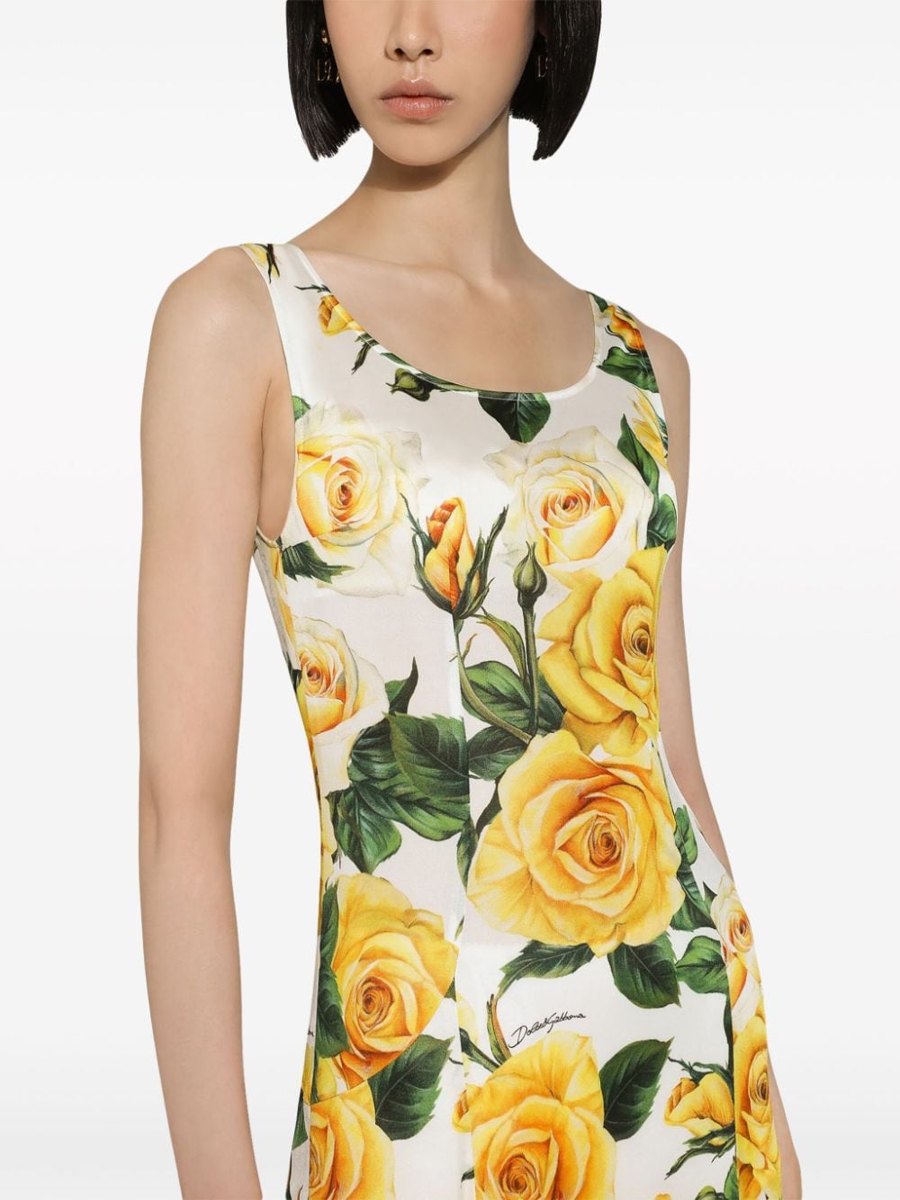 Dolce & Gabbana Maxi-jurk met roosprint Wit