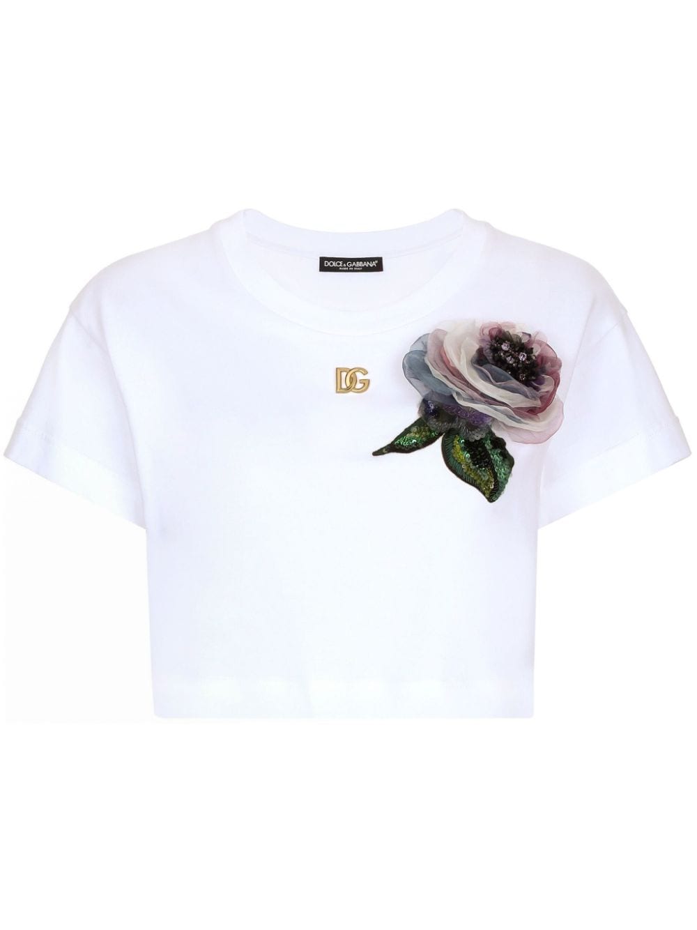Dolce & Gabbana Katoenen T-shirt met bloemdetail Wit