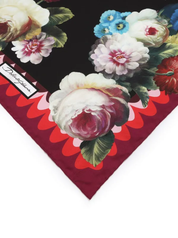 【DOLCE & GABBANA】艶花シルク★ フローラル柄 シルクスカーフ Dolce & Gabbana フローラル シルクスカーフ | ブラック