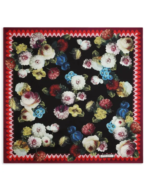 【DOLCE & GABBANA】艶花シルク★ フローラル柄 シルクスカーフ Dolce & Gabbana フローラル シルクスカーフ | ブラック