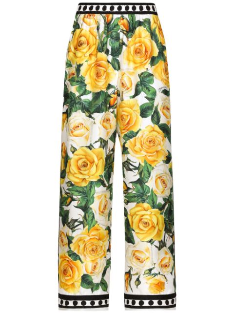 Dolce & Gabbana pantalones de pijama de seda Yellow Rose