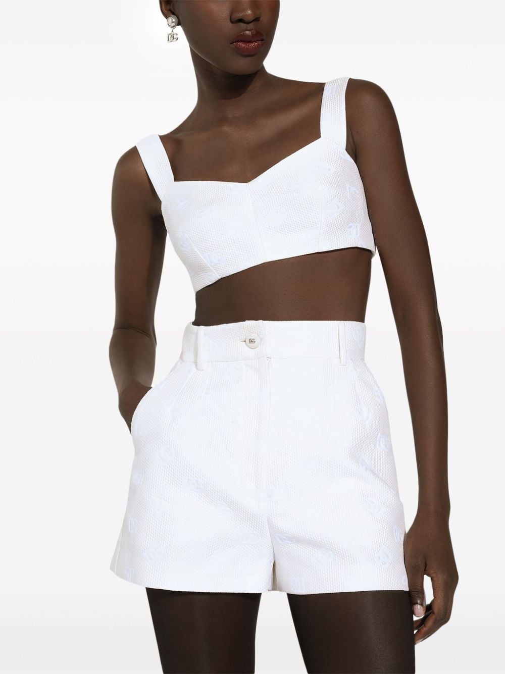 Shop Dolce & Gabbana Logo-jacquard High-waisted Short In Neutrals