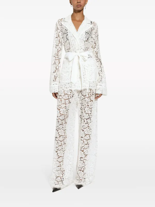 Dolce Gabbana Pantalones Palazzo Con Encaje Floral Blanco