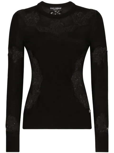 Dolce & Gabbana 蕾丝刺绣圆领毛衣