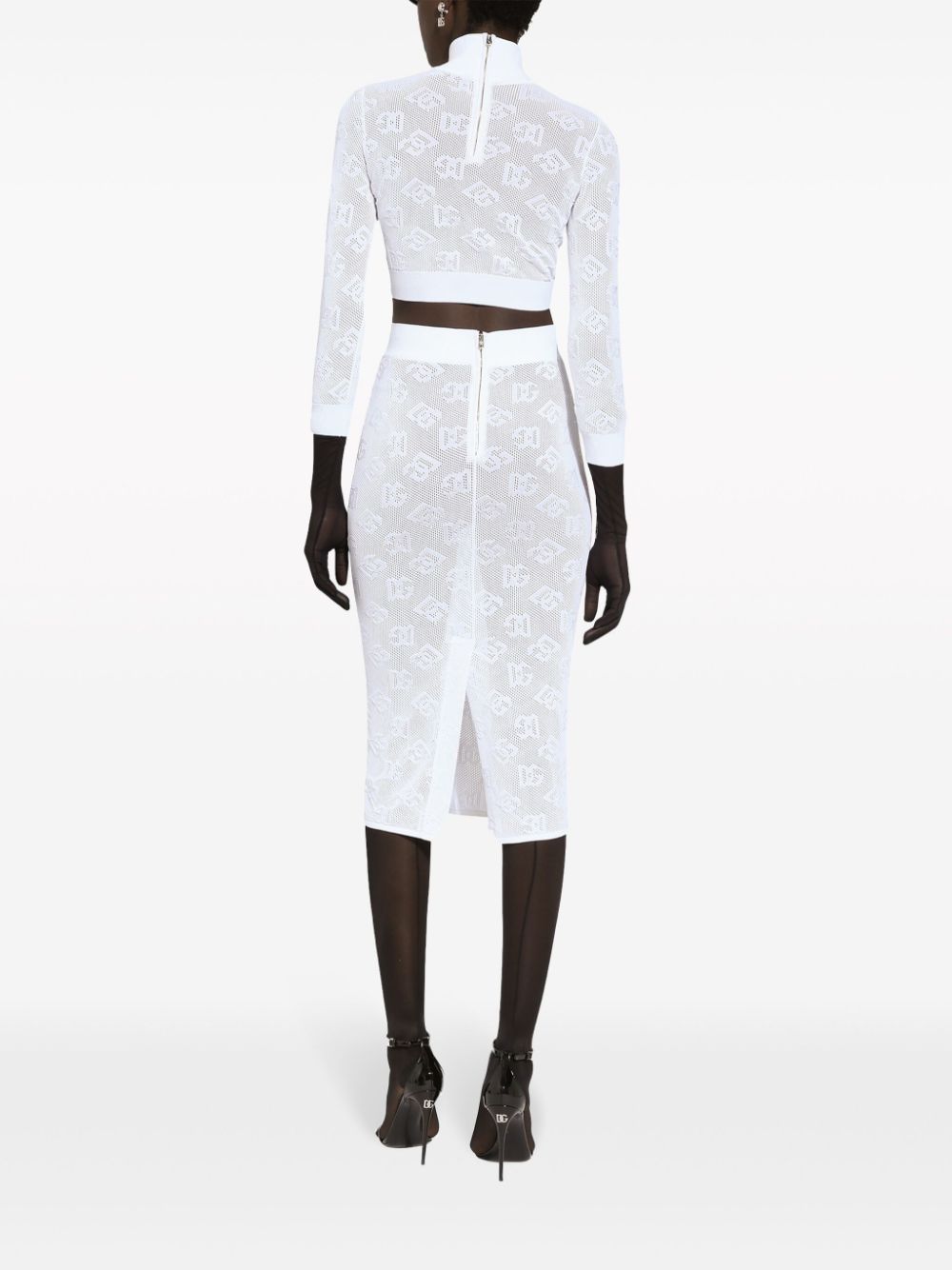 Dolce & Gabbana Cropped top met col en logo jacquard Wit