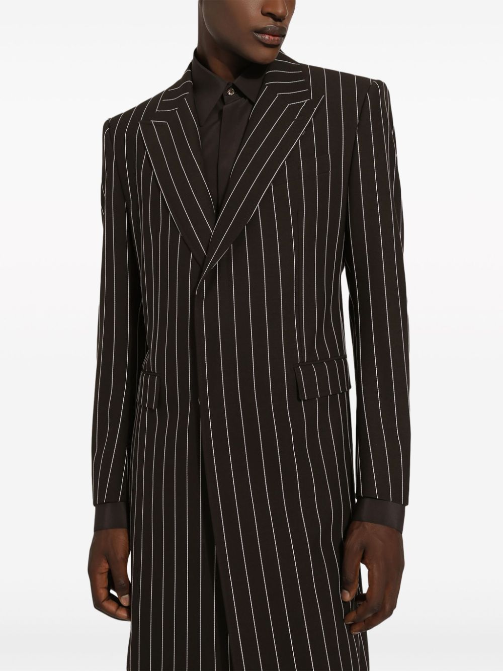 Shop Dolce & Gabbana Pinstripe Virgin Wool Coat In Black