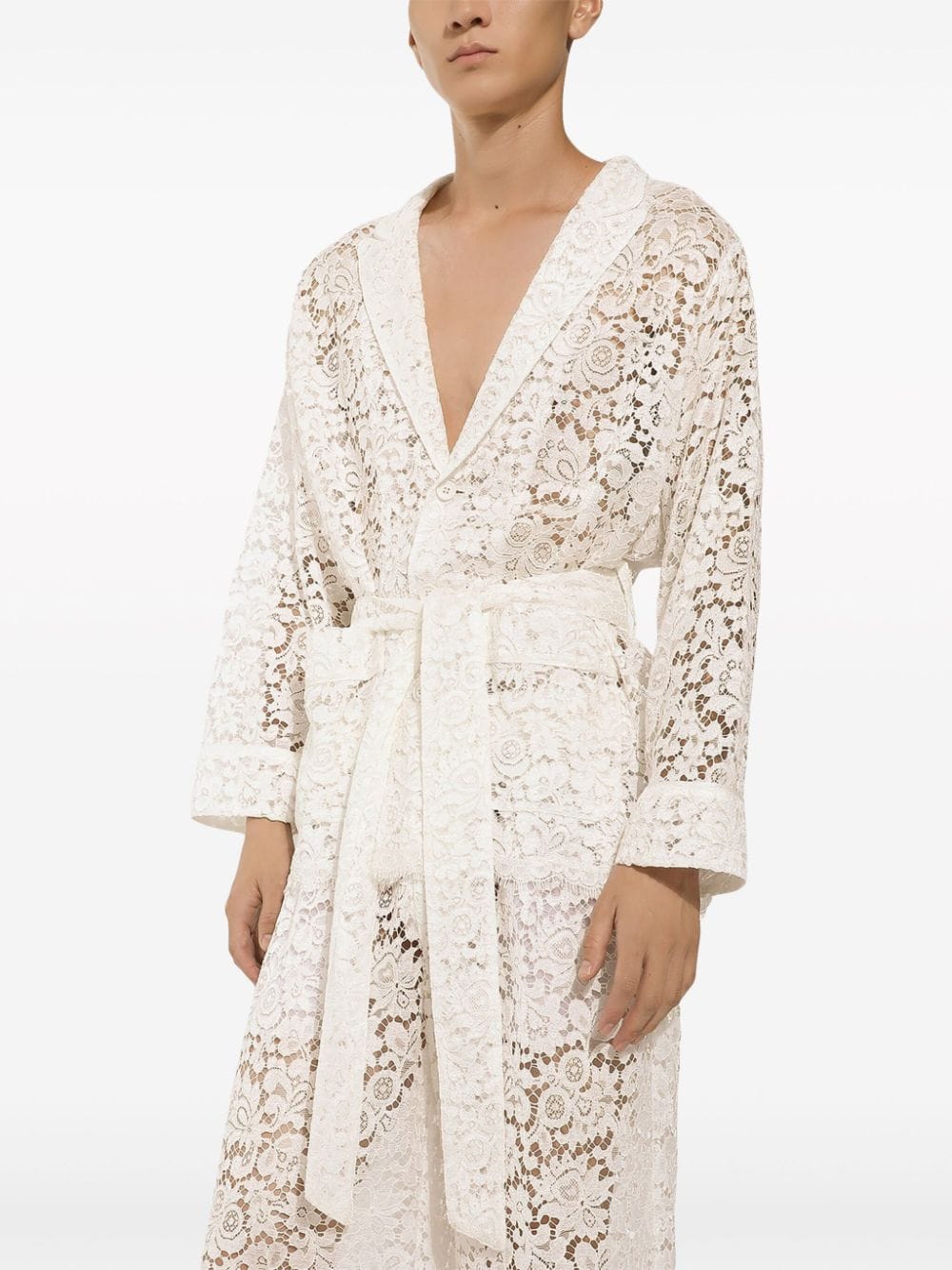 Shop Dolce & Gabbana Short Lace Dressing Gown In White