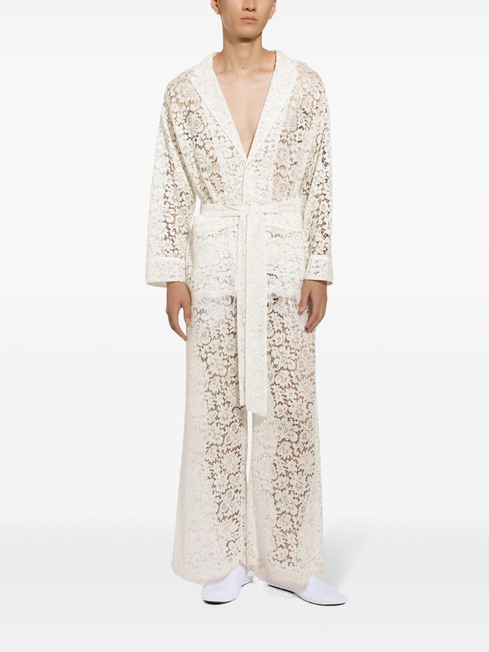 Shop Dolce & Gabbana Short Lace Dressing Gown In White