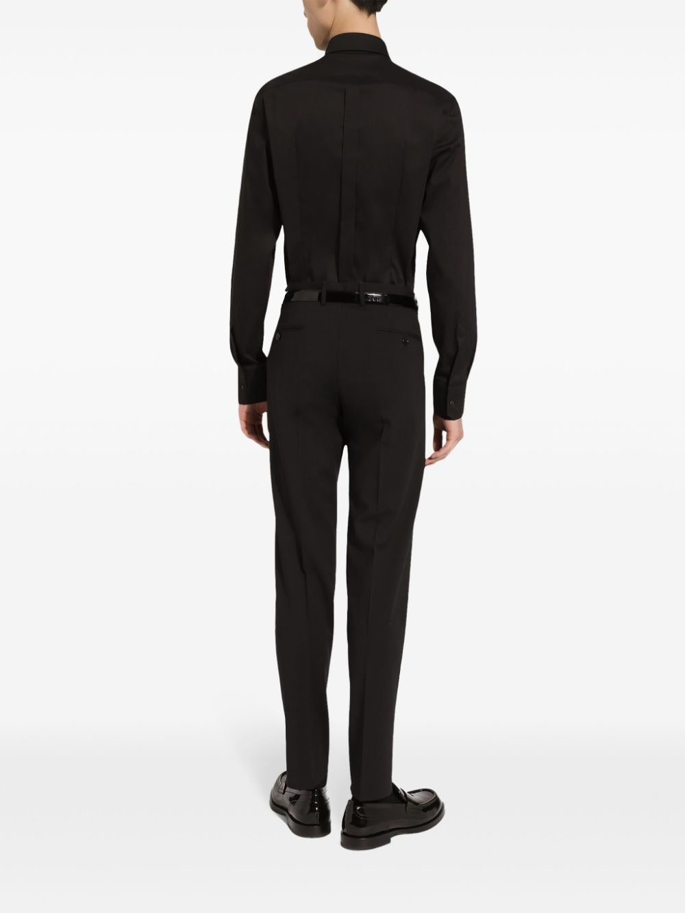 Shop Dolce & Gabbana Long-sleeve Cotton-blend Shirt In Black