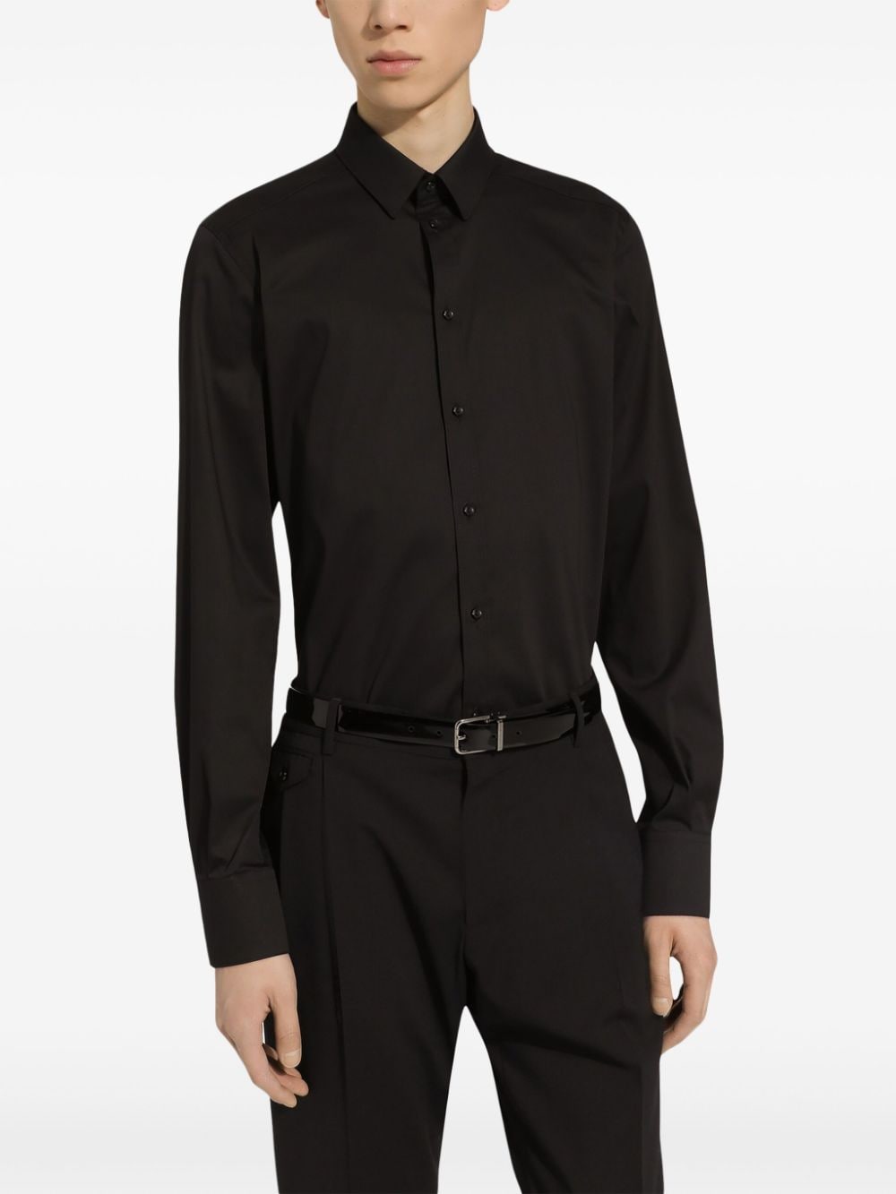 Shop Dolce & Gabbana Long-sleeve Cotton-blend Shirt In Black