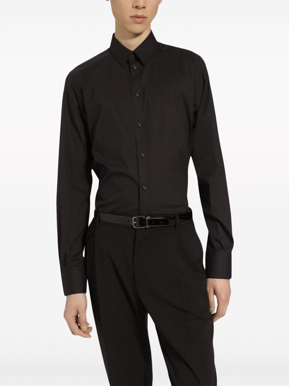 Shop Dolce & Gabbana Long-sleeve Stretch-cotton Shirt In Black