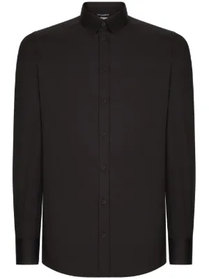 DOLCE & GABBANA ワンポイントシャツ ブラック S キレイめ Dolce & Gabbana Martini-fit button-down Satin Shirt | Black | FARFETCH