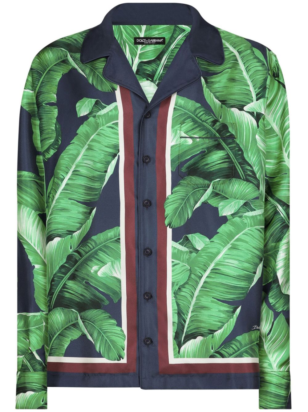 Dolce & Gabbana Leaf-print Silk Shirt In Green