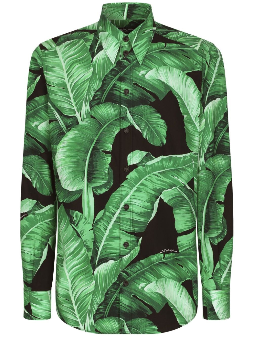 Dolce & Gabbana Leaf-print Cotton Shirt In Green