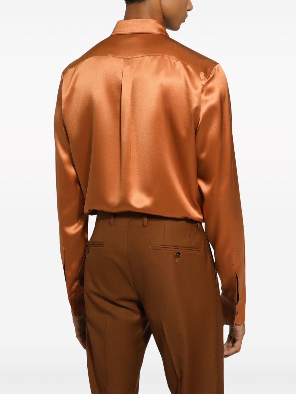 Shop Dolce & Gabbana Bib-front Silk Shirt In Orange