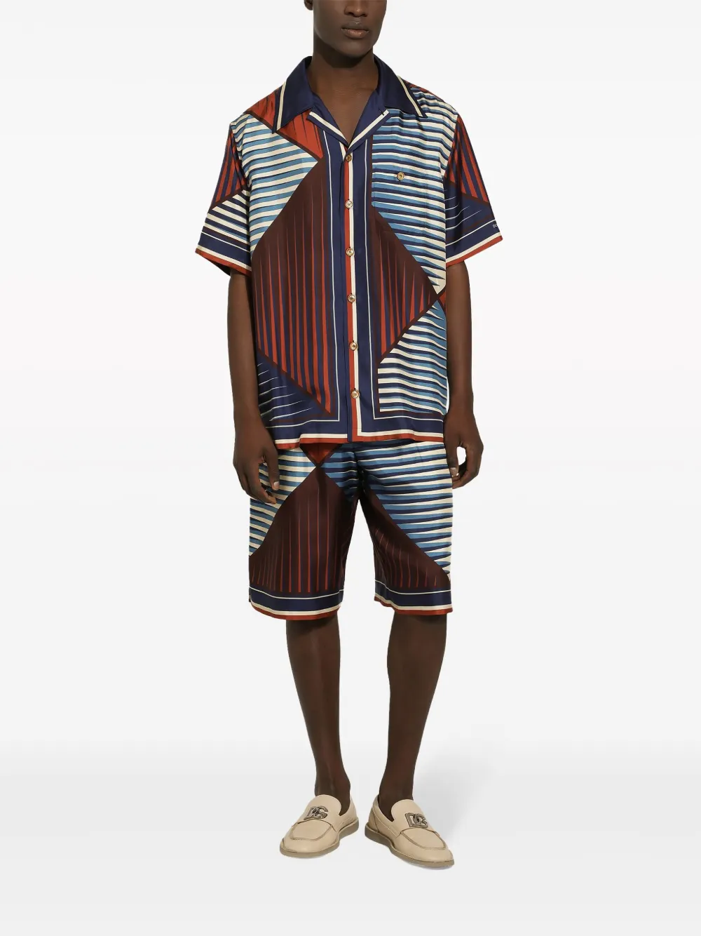 Dolce & Gabbana Printed Silk Bermuda Shorts Set In White