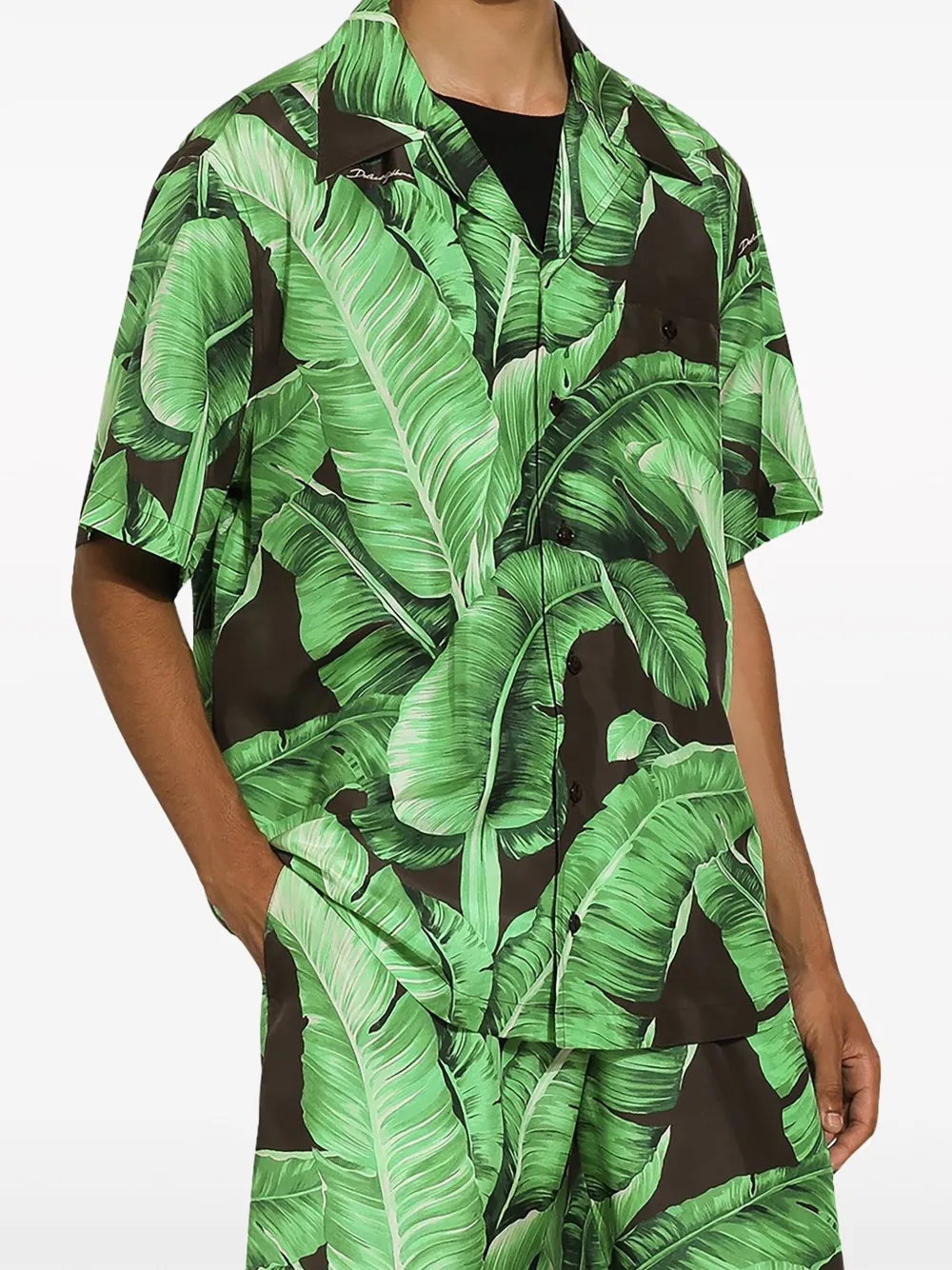 Shop Dolce & Gabbana Leaf-print Silk Shirt In Green