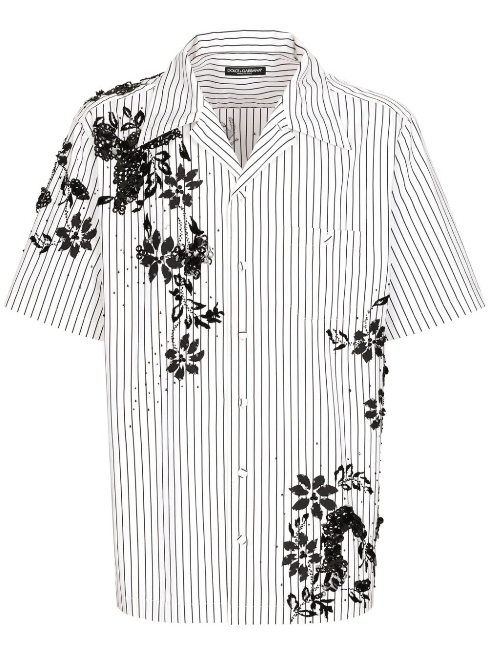 Dolce & Gabbana Floral-print Striped Shirt In White