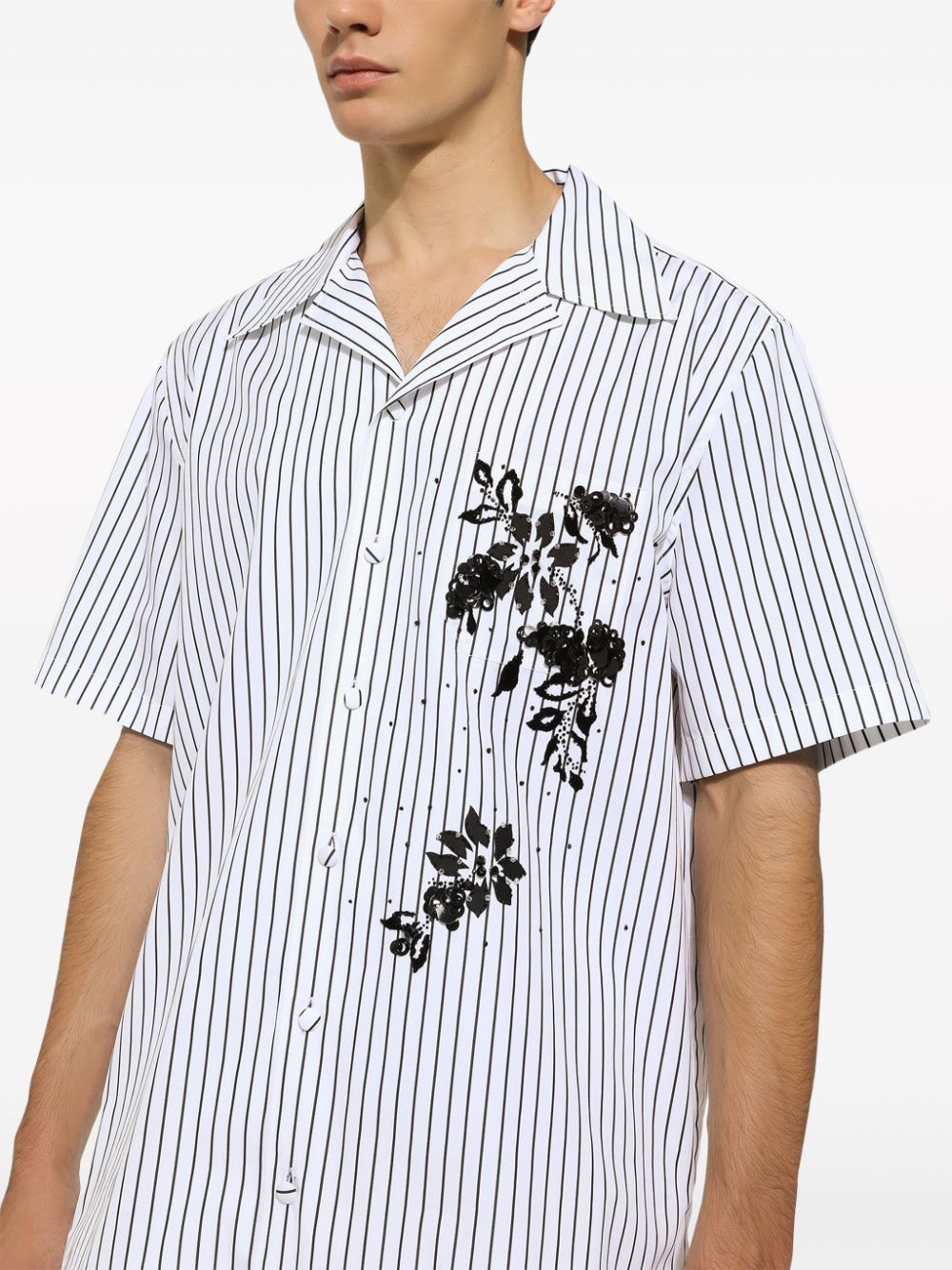 Shop Dolce & Gabbana Floral-print Striped Shirt In White