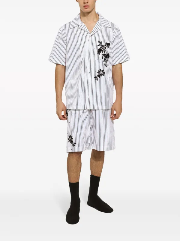 Dolce Gabbana Camisa Con Estampado Floral y Rayas Blanco